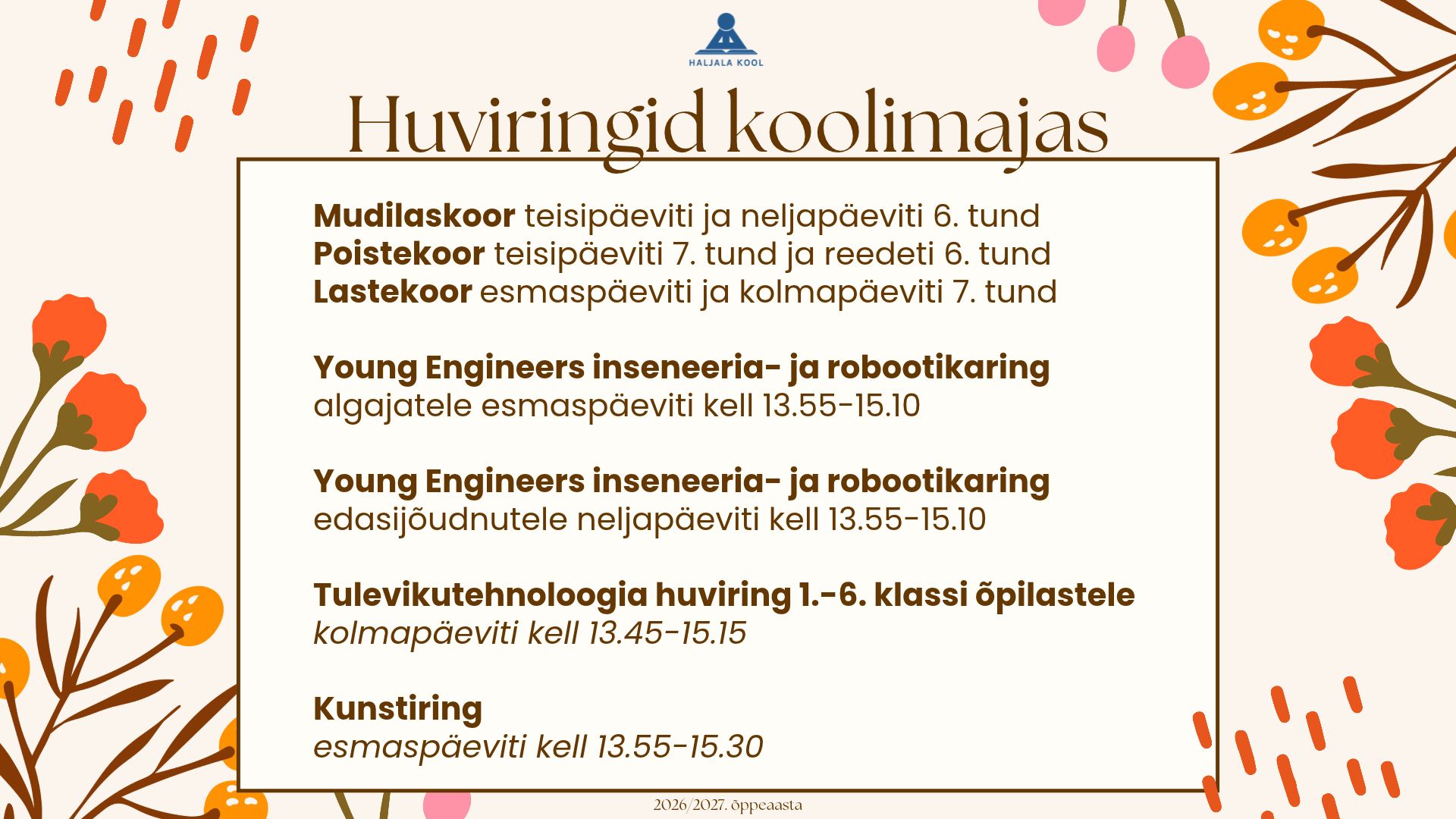 Huvitegevused 2026 2027